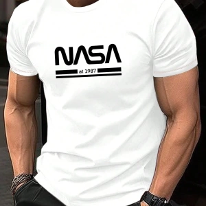 Erkek Mektup Baskılı Kısa Kollu Slim Fit Tişört