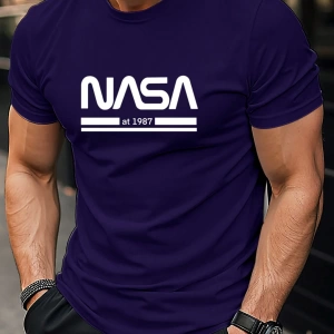 Erkek Mektup Baskılı Kısa Kollu Slim Fit Tişört