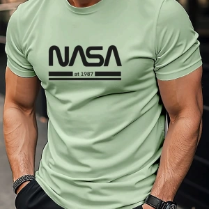 Erkek Mektup Baskılı Kısa Kollu Slim Fit Tişört
