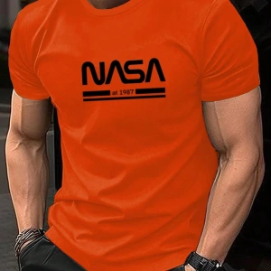 Erkek Mektup Baskılı Kısa Kollu Slim Fit Tişört