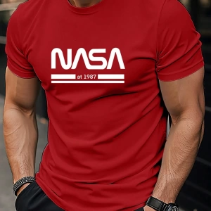 Erkek Mektup Baskılı Kısa Kollu Slim Fit Tişört