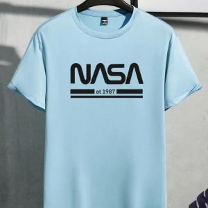 Erkek Mektup Baskılı Kısa Kollu Slim Fit Tişört