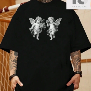 Erkek Melek Baskılı Damla Omuz Tişört