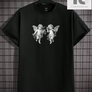 Erkek Melek Baskılı Damla Omuz Tişört