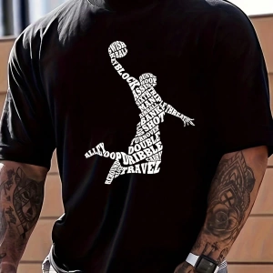 Erkek Moda Basketbol Harf Baskılı Tişört