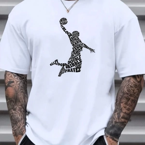 Erkek Moda Basketbol Harf Baskılı Tişört