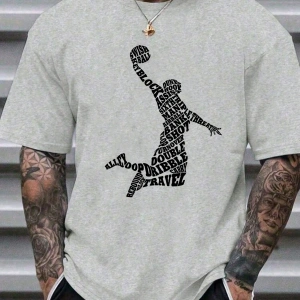Erkek Moda Basketbol Harf Baskılı Tişört