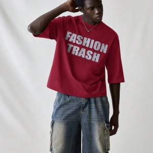 Erkek Modası Rahat Moda Kentsel İngilizce Harf Metin Grafik Baskı Bol Kesim Kısa Kollu