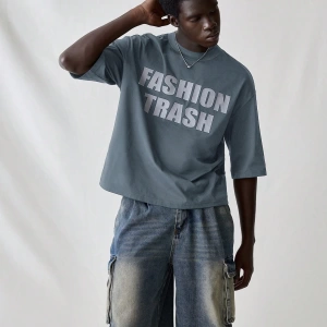 Erkek Modası Rahat Moda Kentsel İngilizce Harf Metin Grafik Baskı Bol Kesim Kısa Kollu