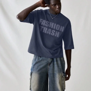 Erkek Modası Rahat Moda Kentsel İngilizce Harf Metin Grafik Baskı Bol Kesim Kısa Kollu