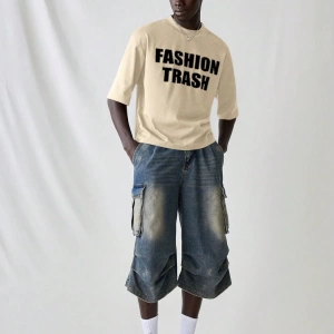 Erkek Modası Rahat Moda Kentsel İngilizce Harf Metin Grafik Baskı Bol Kesim Kısa Kollu