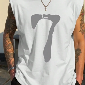 Erkek Numara Baskılı Yuvarlak Yaka Rahat Çok Yönlü Tank Top