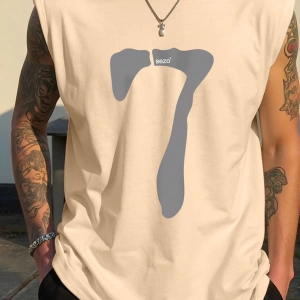 Erkek Numara Baskılı Yuvarlak Yaka Rahat Çok Yönlü Tank Top