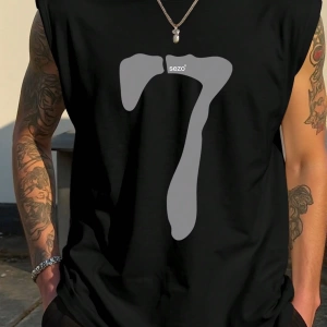 Erkek Numara Baskılı Yuvarlak Yaka Rahat Çok Yönlü Tank Top