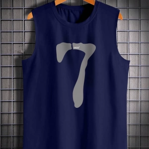 Erkek Numara Baskılı Yuvarlak Yaka Rahat Çok Yönlü Tank Top