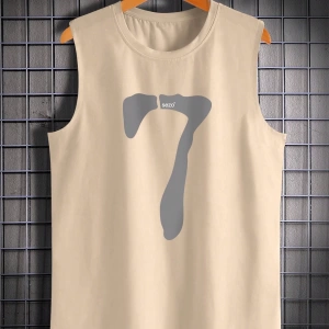 Erkek Numara Baskılı Yuvarlak Yaka Rahat Çok Yönlü Tank Top