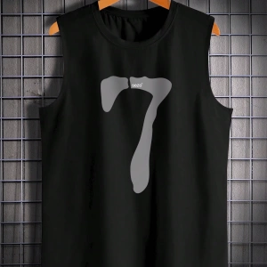 Erkek Numara Baskılı Yuvarlak Yaka Rahat Çok Yönlü Tank Top