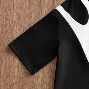 Erkek Örgü Moda Rahat Bol Patchwork Kısa Kollu Tişört