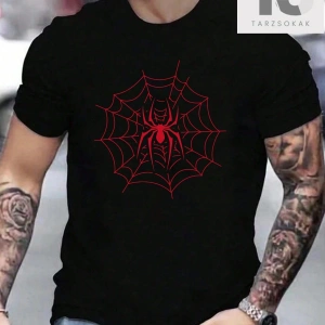 Erkek Örümcek Ağı Baskılı Tişört