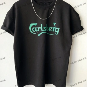 Erkek Oversize Calsberg Baskılı Bisiklet Yaka