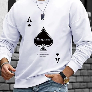 Erkek Oyun Kartı Baskılı Sweatshirt Tatil Grafik Uzun Kollu Sweatshirt, Arkad