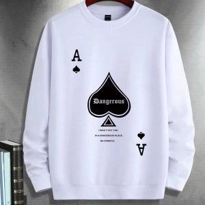 Erkek Oyun Kartı Baskılı Sweatshirt Tatil Grafik Uzun Kollu Sweatshirt, Arkad