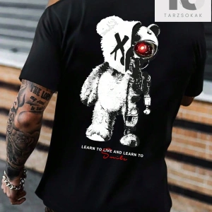 Erkek Pamuk Ayı ve Mektup Grafikli Tişört