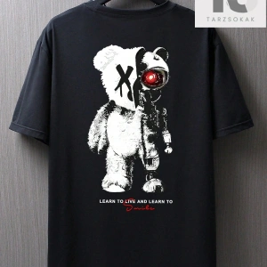 Erkek Pamuk Ayı ve Mektup Grafikli Tişört