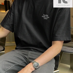 Erkek Pamuk Harfli Grafik Damla Omuz Tişört