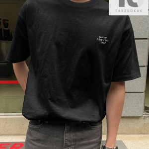 Erkek Pamuk Harfli Grafik Damla Omuz Tişört