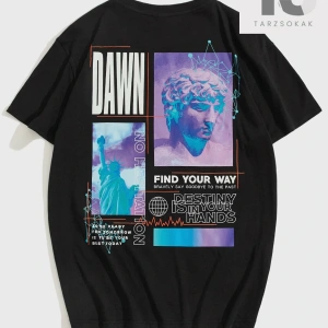 Erkek Pamuk Heykel & Sloganlı Grafik Tişört