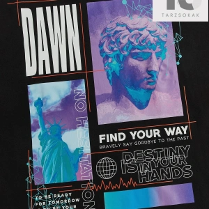 Erkek Pamuk Heykel & Sloganlı Grafik Tişört