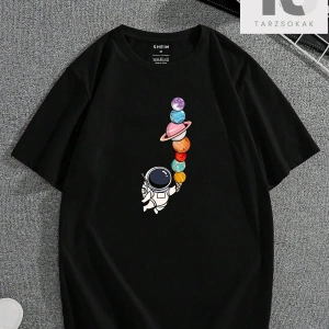 Erkek Pamuklu Gezegen Baskılı Tişört