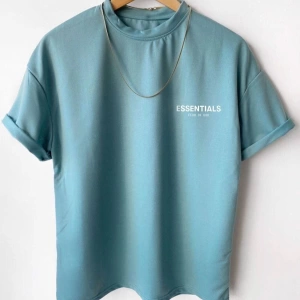 Erkek Petrol Yeşil Essentials Baskılı Oversize Bisiklet Yaka Kısa Kollu T-shirt