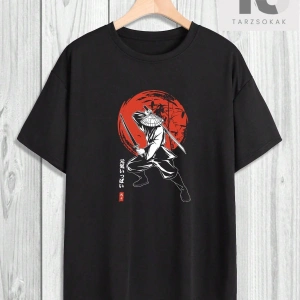 Erkek Portre & Japonca Kelime Baskılı Kısa Kollu Tişört