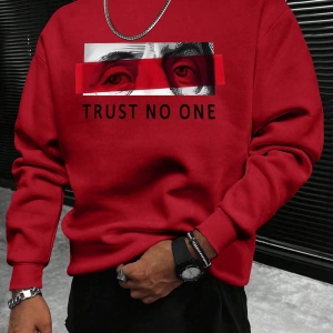 Erkek Rahat Mektup Baskılı Yuvarlak Yaka Uzun Kollu Bol Sweatshirt İlkbahar Sonbahar İçin
