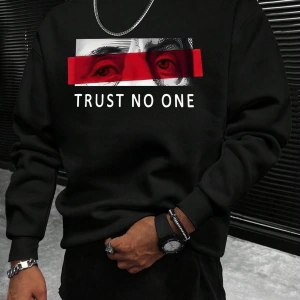 Erkek Rahat Mektup Baskılı Yuvarlak Yaka Uzun Kollu Bol Sweatshirt İlkbahar Sonbahar İçin