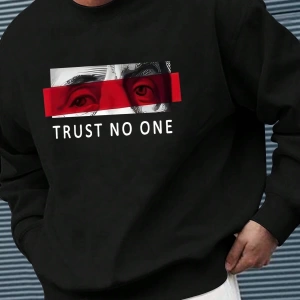 Erkek Rahat Mektup Baskılı Yuvarlak Yaka Uzun Kollu Bol Sweatshirt İlkbahar Sonbahar İçin