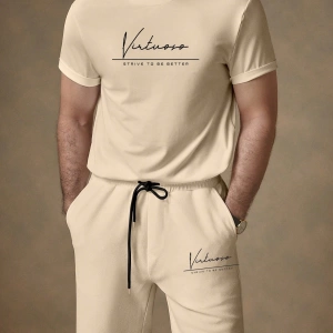 Erkek Rahat Örgü Slim Fit Mürettebat Yaka Kısa Kollu Tişört ve Orta Bel