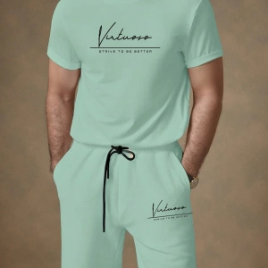 Erkek Rahat Örgü Slim Fit Mürettebat Yaka Kısa Kollu Tişört ve Orta Bel