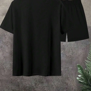 Erkek Rahat Yaz Takımı - Kısa Kollu Harf ve Grafik Baskı No Tişört Ve Şort Takımı