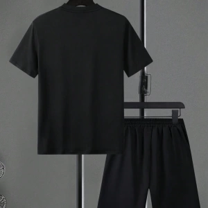 Erkek Regular Fit Kısa Kollu Tişört ve Şort Takımı, Kişilik Baskı Desenli Moda Rahat D
