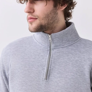 Erkek Relaxed Fit Yarım Fermuarlı Dik Yaka Sweatshirt Grimelanj