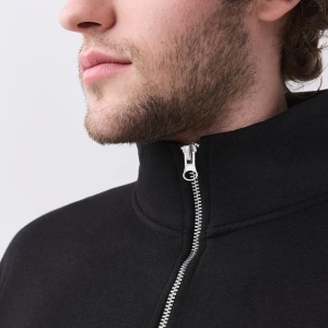 Erkek Relaxed Fit Yarım Fermuarlı Dik Yaka Sweatshirt Siyah Siyah