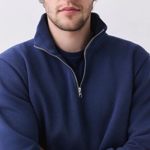 Erkek Relaxed Fit Yarım Fermuarlı Dik Yaka Sweatshirt Siyah Siyah