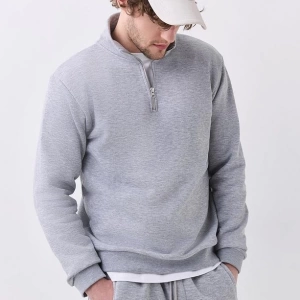 Erkek Relaxed Fit Yarım Fermuarlı Dik Yaka Sweatshirt Siyah Siyah