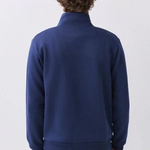 Erkek Relaxed Fit Yarım Fermuarlı Dik Yaka Sweatshirt Siyah Siyah