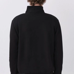 Erkek Relaxed Fit Yarım Fermuarlı Dik Yaka Sweatshirt Siyah Siyah