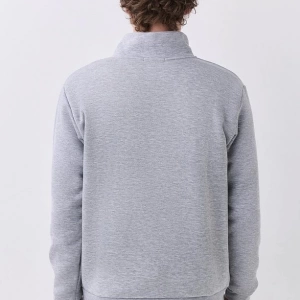 Erkek Relaxed Fit Yarım Fermuarlı Dik Yaka Sweatshirt Siyah Siyah