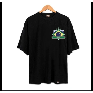 Erkek Siyah Brasıl Oversze Bisiklet Yaka Tshirt